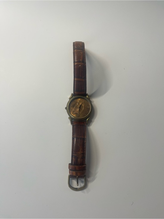 Other - 1966 Eire Irish Coin Large Penny Wristwatch w Brown Leather Band Needs Battery